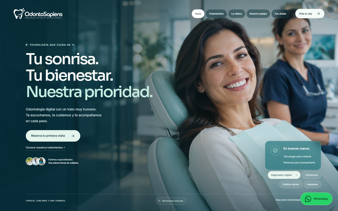 Diseño de la web de OdontoSapiens, con tratamientos y acceso a la atención de la clínica
